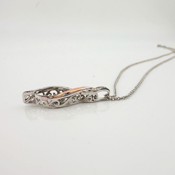 Beautiful Twisted 10kt Rose Gold & Sterling Silver Diamond Necklace - Picture 8 of 12